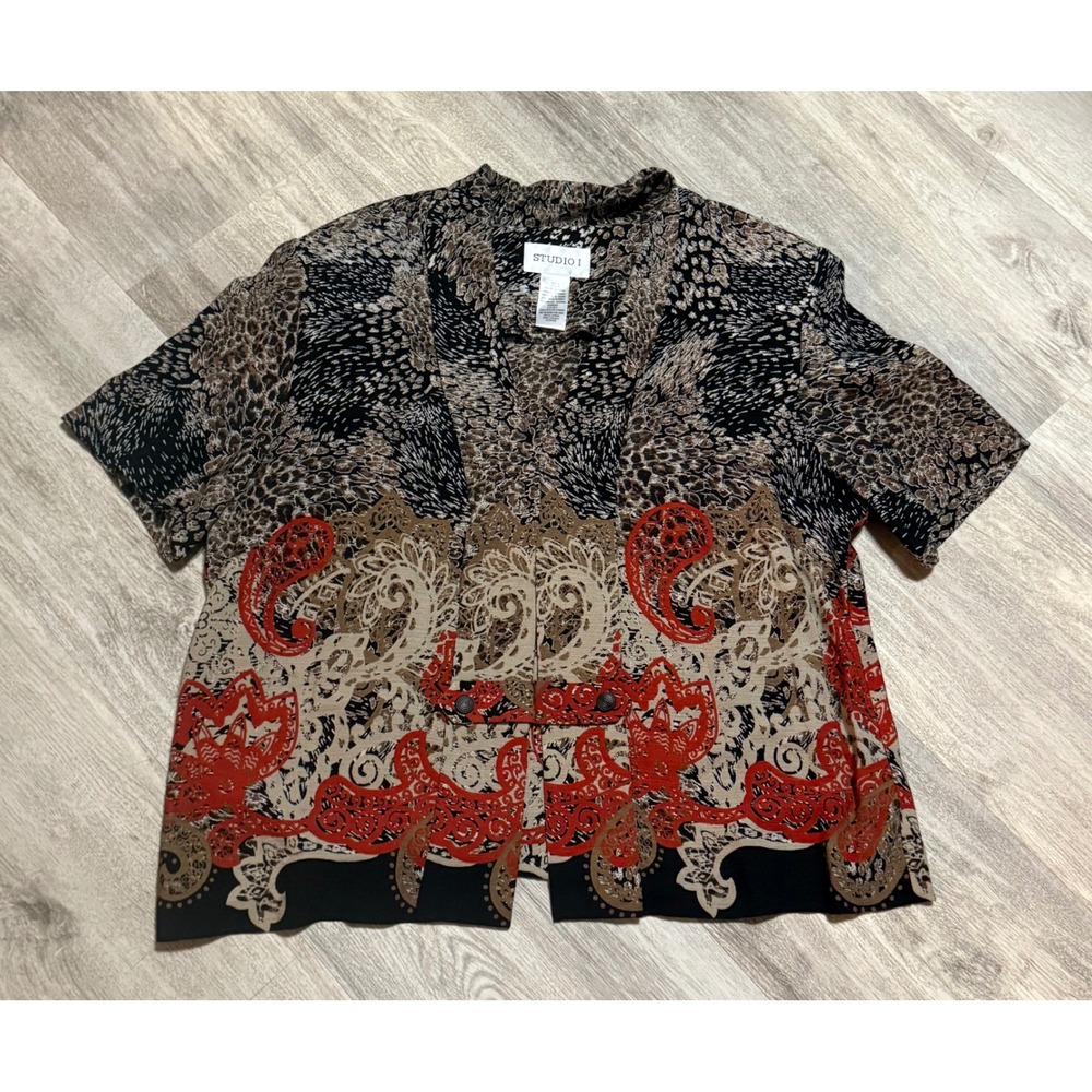 Studio I Women's Size‎ 16 Animal Print Paisley Short Sleeve padded shoulder
